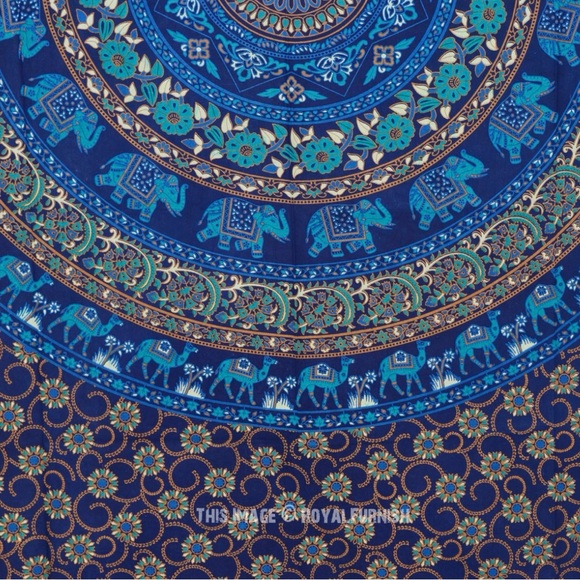 New Blue/Purple Elephant Camel Mandala Medallion Indian Tapestry Wall Hanging - Picture 4 of 11
